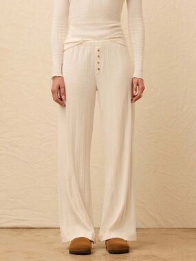 Faherty Paradise Pointelle Pant Size Small in Egret NWT
